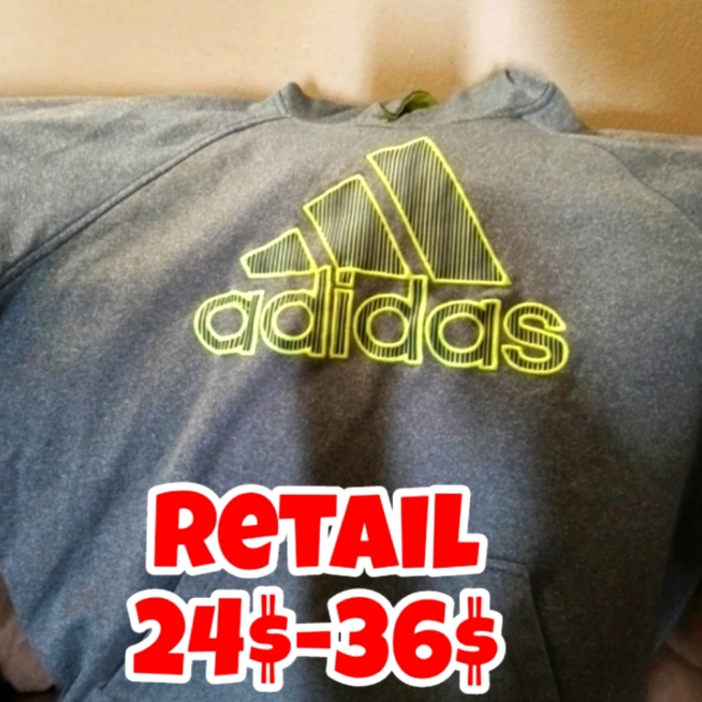 Adidas Heather Gray Hoodie with Vibrant Yellow Logo